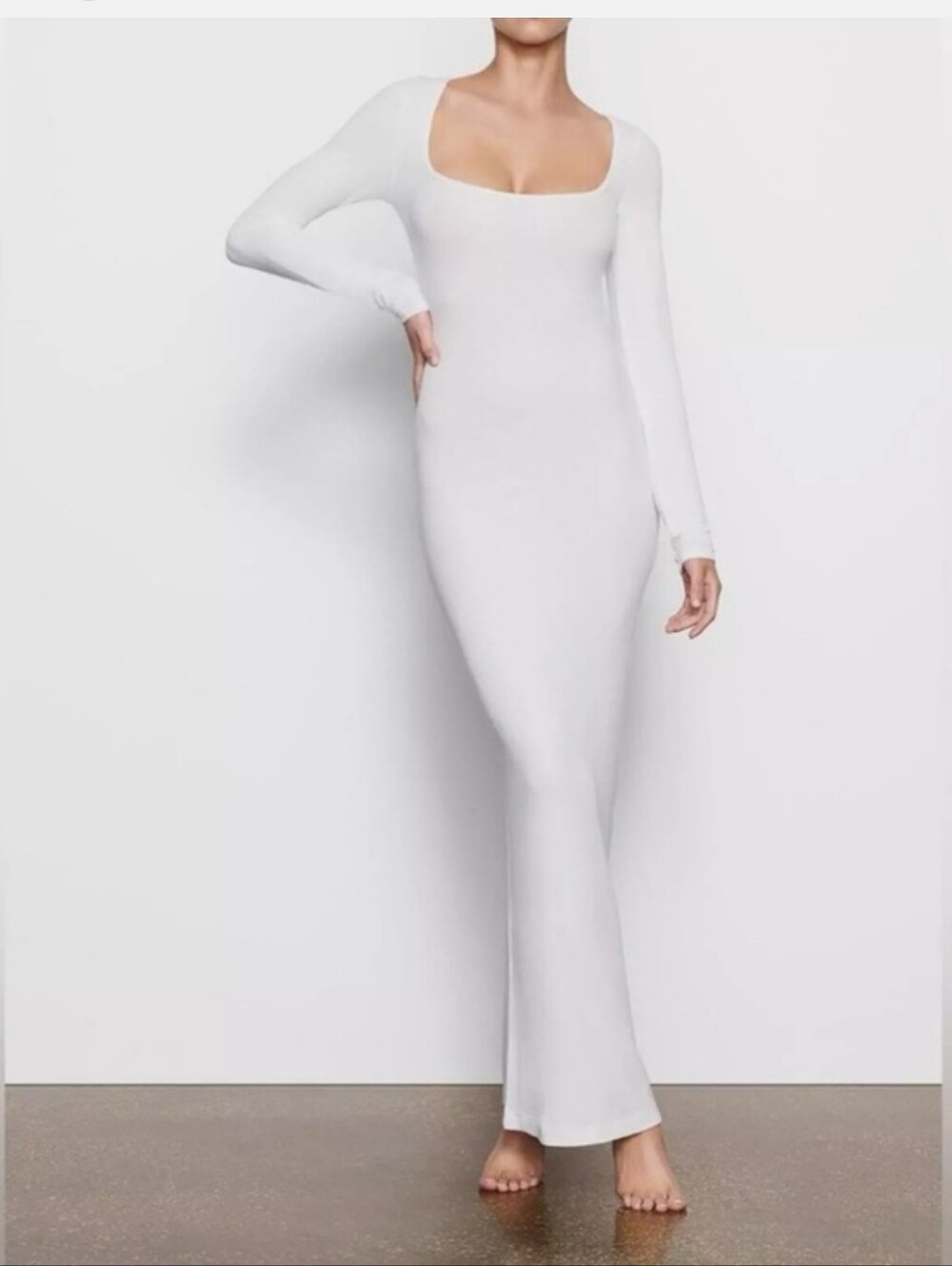 Skims white ribbed long sleeve maxi dress